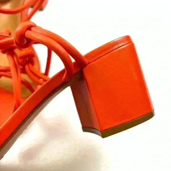 NWOT Schutz Flame Orange Leather Strappy Block Heel Made Brazil Sandal Size 10B - Picture 9 of 15